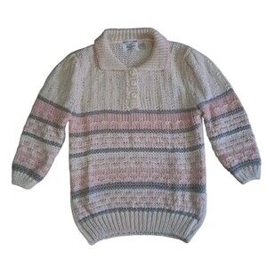 Vintage‎ Margules Hand Knit Sweater Women's Medium Cream Pink Grannycore Grandma